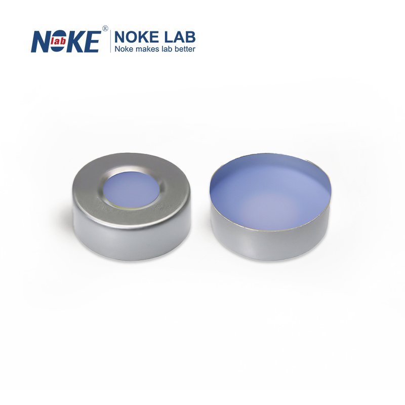 20mm Crimp-top Aluminum Cap, UltraClean Transparent PTFE/Transparent Blue Silicone Septa (3 mm Thick)