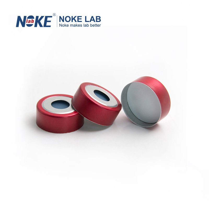 20mm Bi-Metal Red Magnetic Crimp-Top Cap w/ nature PTFE/white Silicone Septa, 8 mm Hole