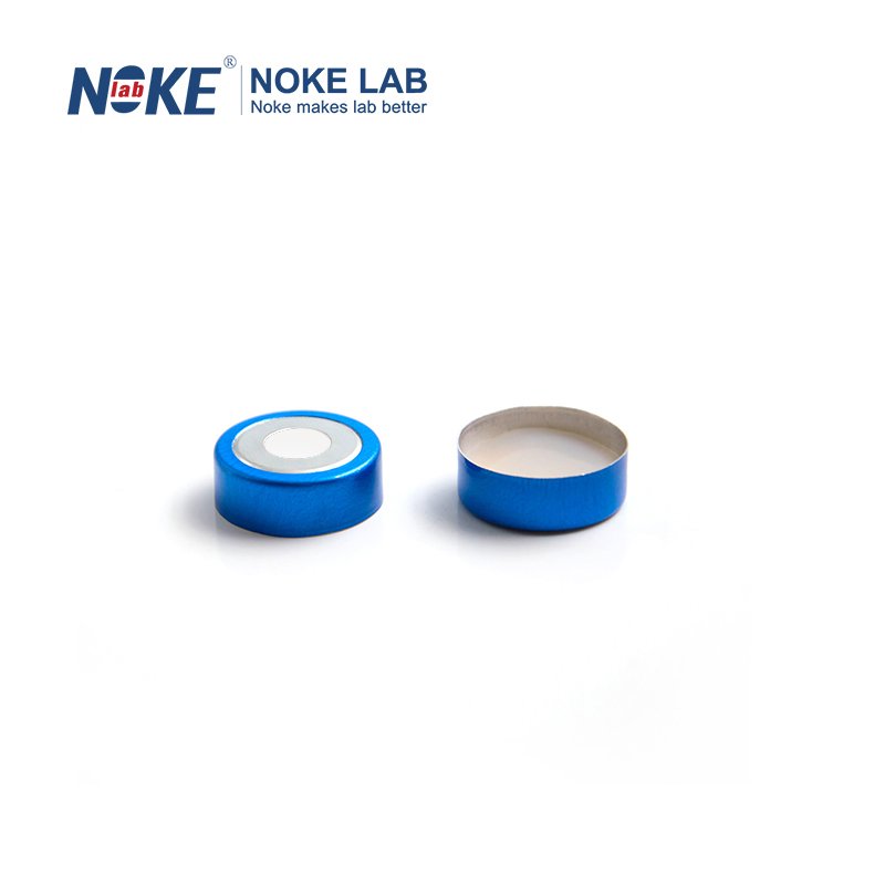 20mm Bi-Metal Blue Magnetic Crimp-Top Cap w/ nature PTFE/white Silicone Septa, 8 mm Hole